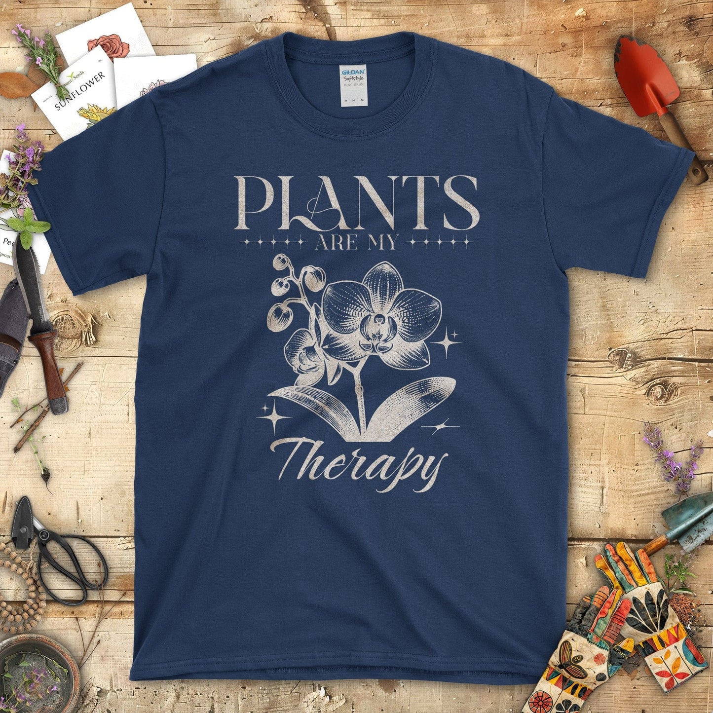 Plants Are My Therapy Graphic Design T-Shirt Navy / S T-Shirt