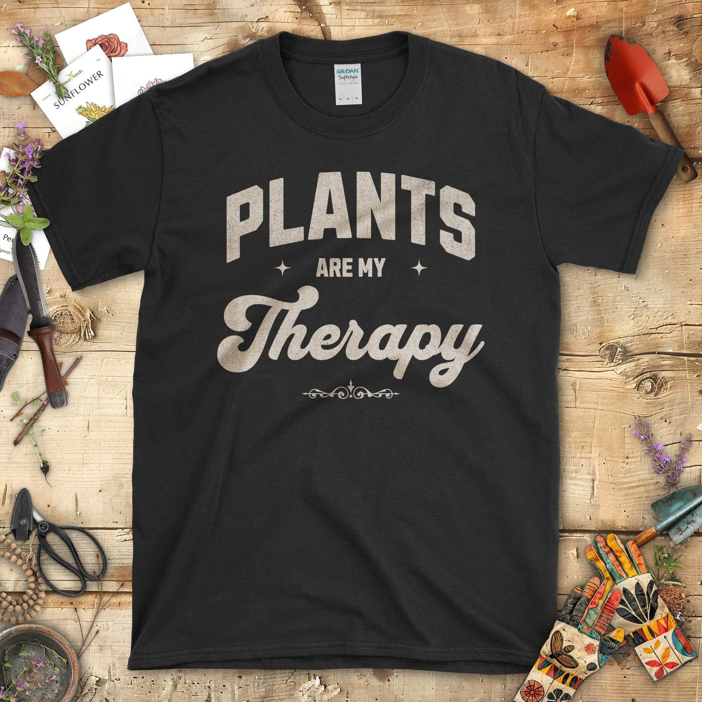 Plants Are My Therapy Graphic Print T-Shirt Black / S T-Shirt