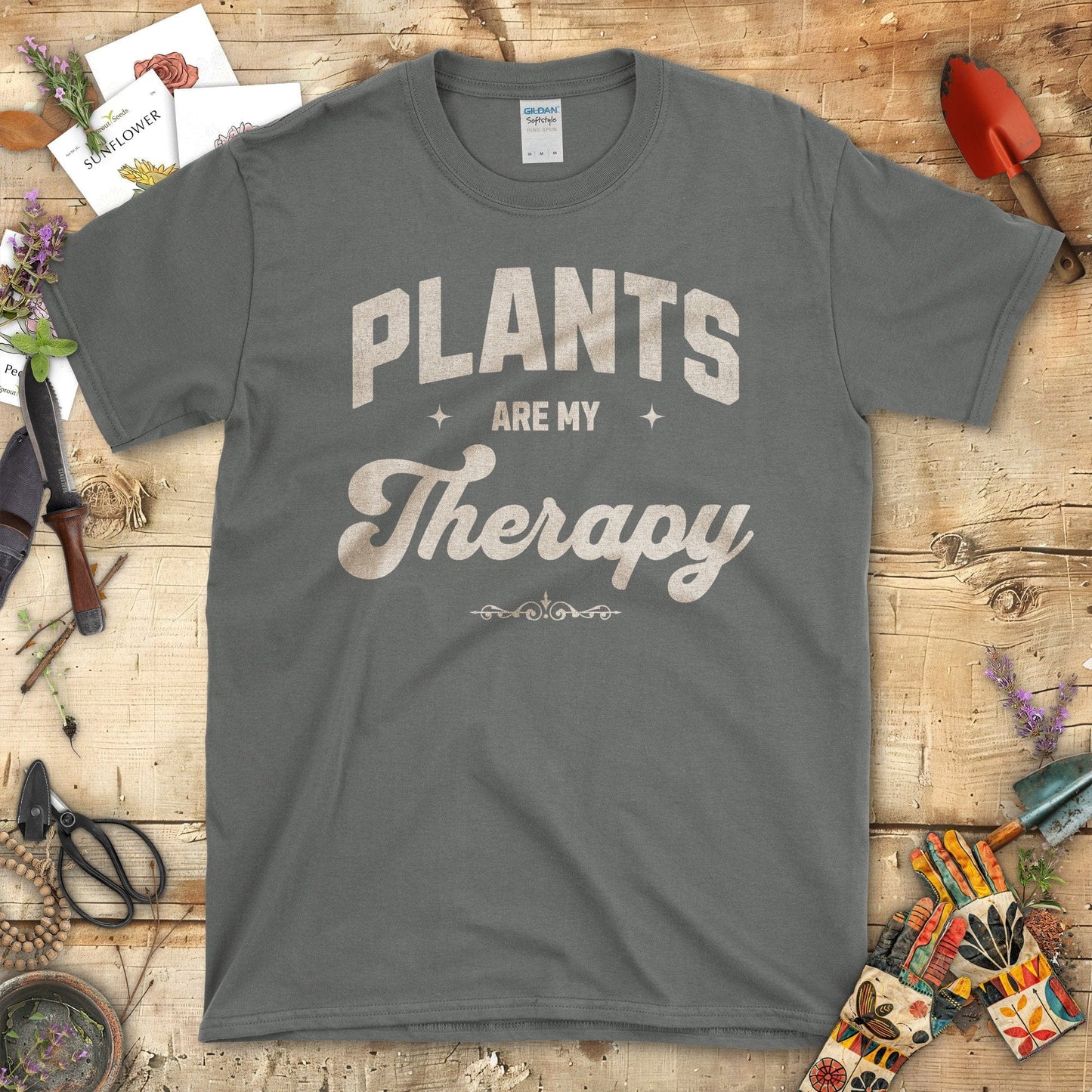 Plants Are My Therapy Graphic Print T-Shirt Charcoal / S T-Shirt