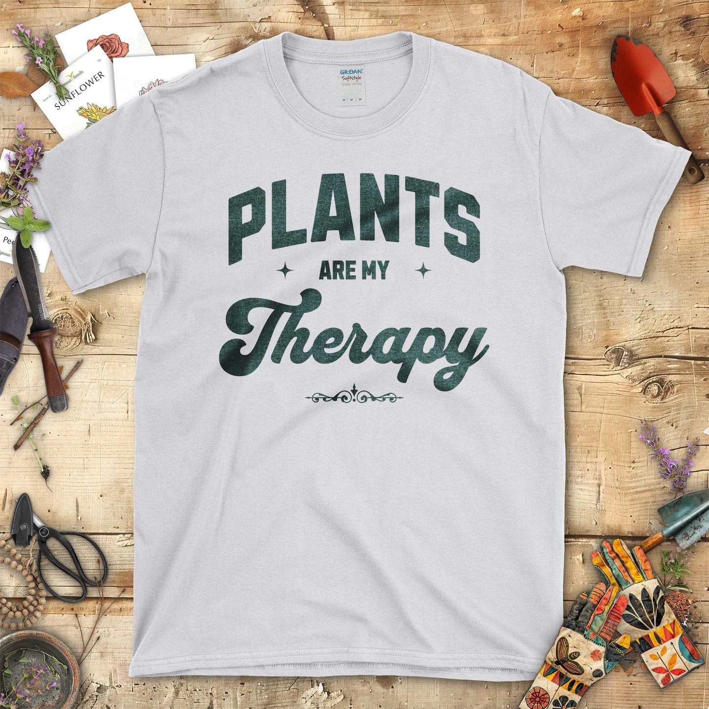 Plants Are My Therapy Graphic Print T-Shirt Sport Grey / S T-Shirt