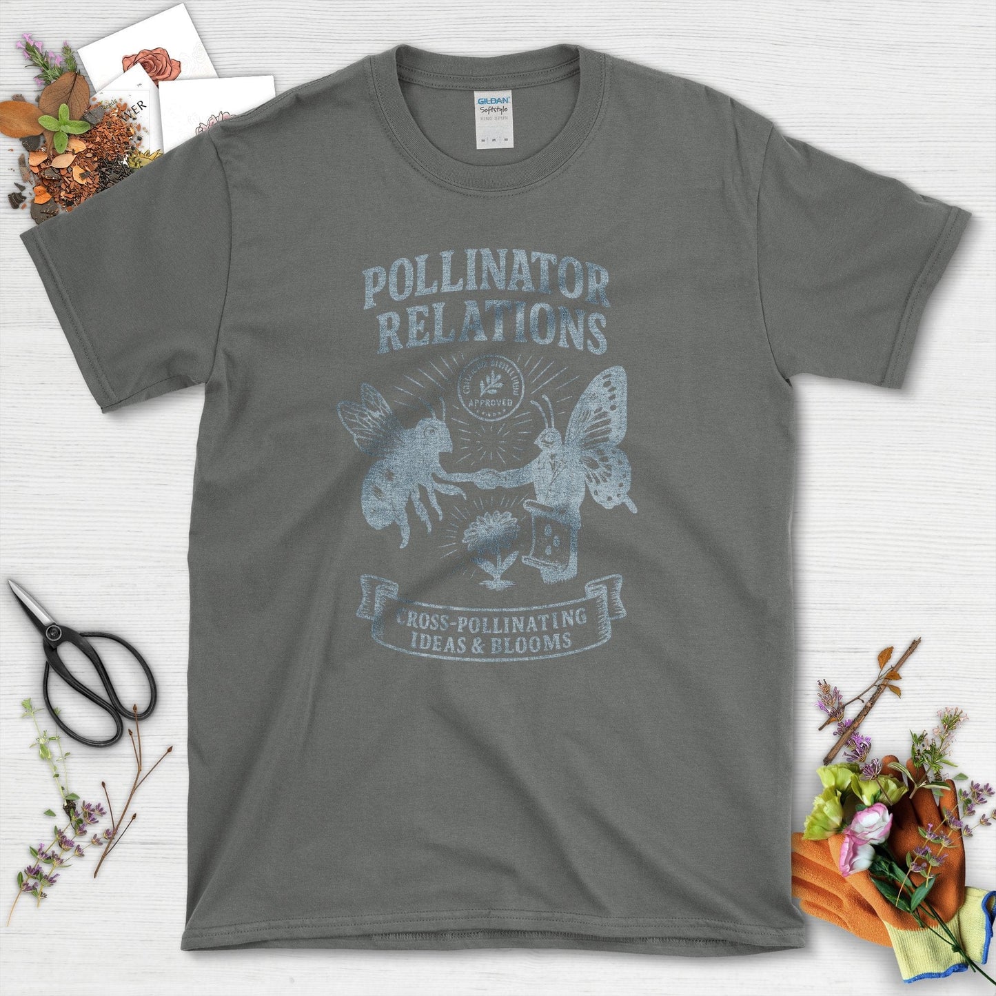 Pollinator Relations Cross-Pollinating T-Shirt Charcoal / S Physical Item