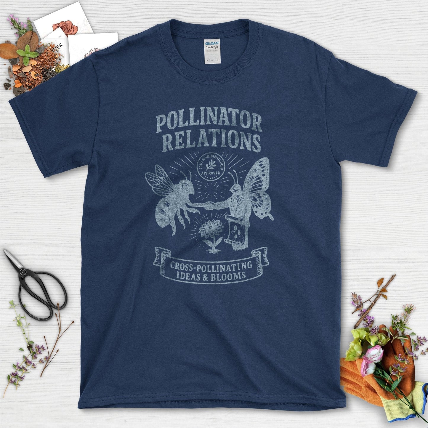 Pollinator Relations Cross-Pollinating T-Shirt Navy / S Physical Item