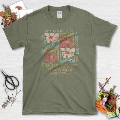 Prayer Takes Root T-Shirt Essential Tees / S / Military Green Physical Item