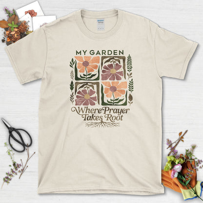 Prayer Takes Root T-Shirt Essential Tees / S / Natural Physical Item