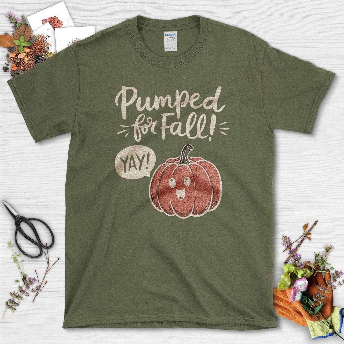 Pumped for Fall Garden T-Shirt Military Green / S / T-Shirts Physical Item