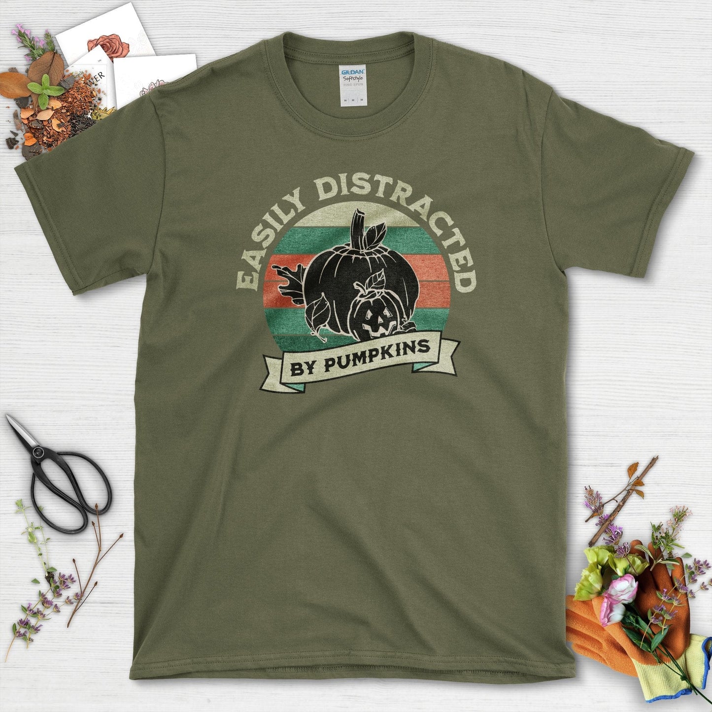 Pumpkins Distract Me T-Shirt Military Green / S / T-Shirts Physical Item