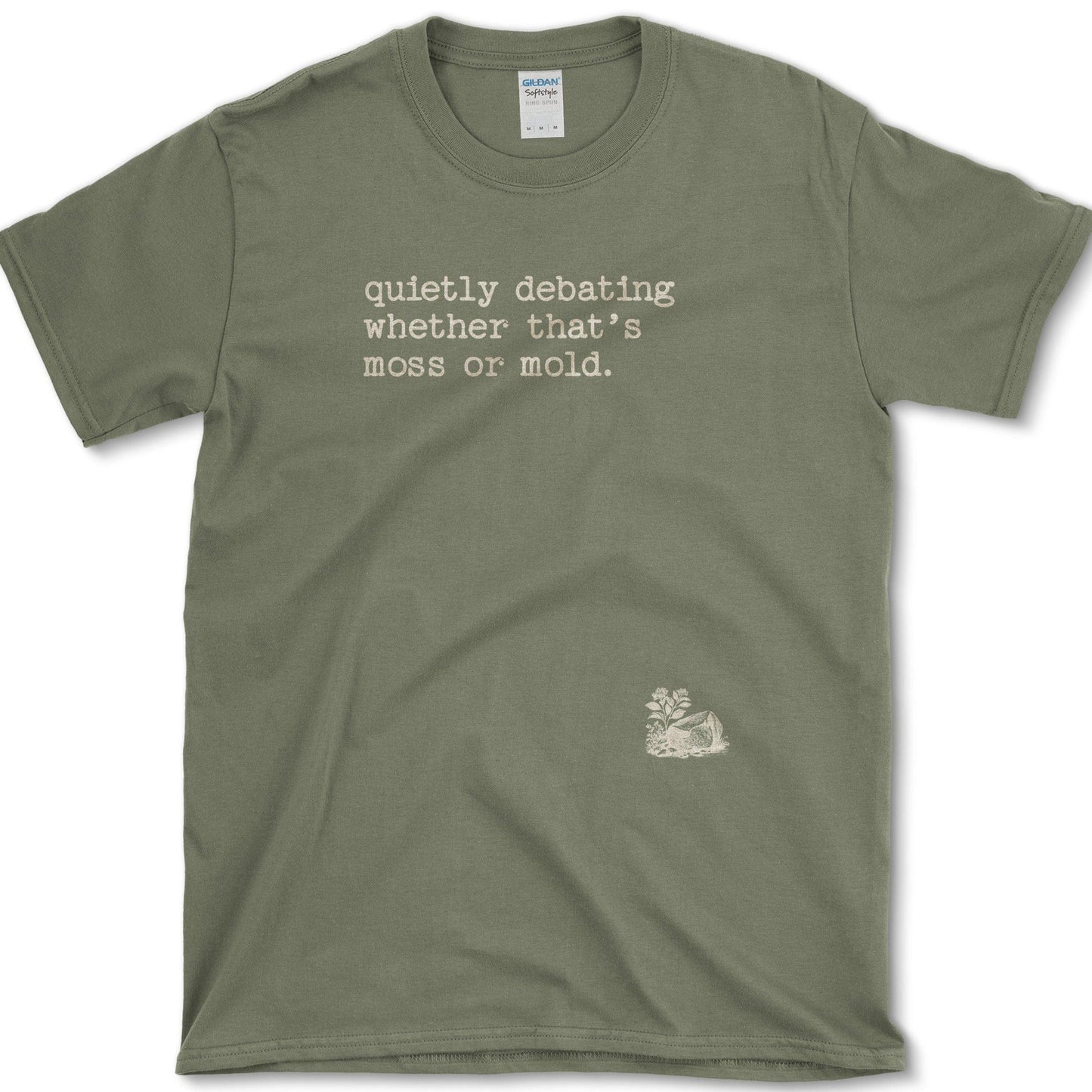 Quietly Debating Moss T-Shirt Military Green / S Physical Item