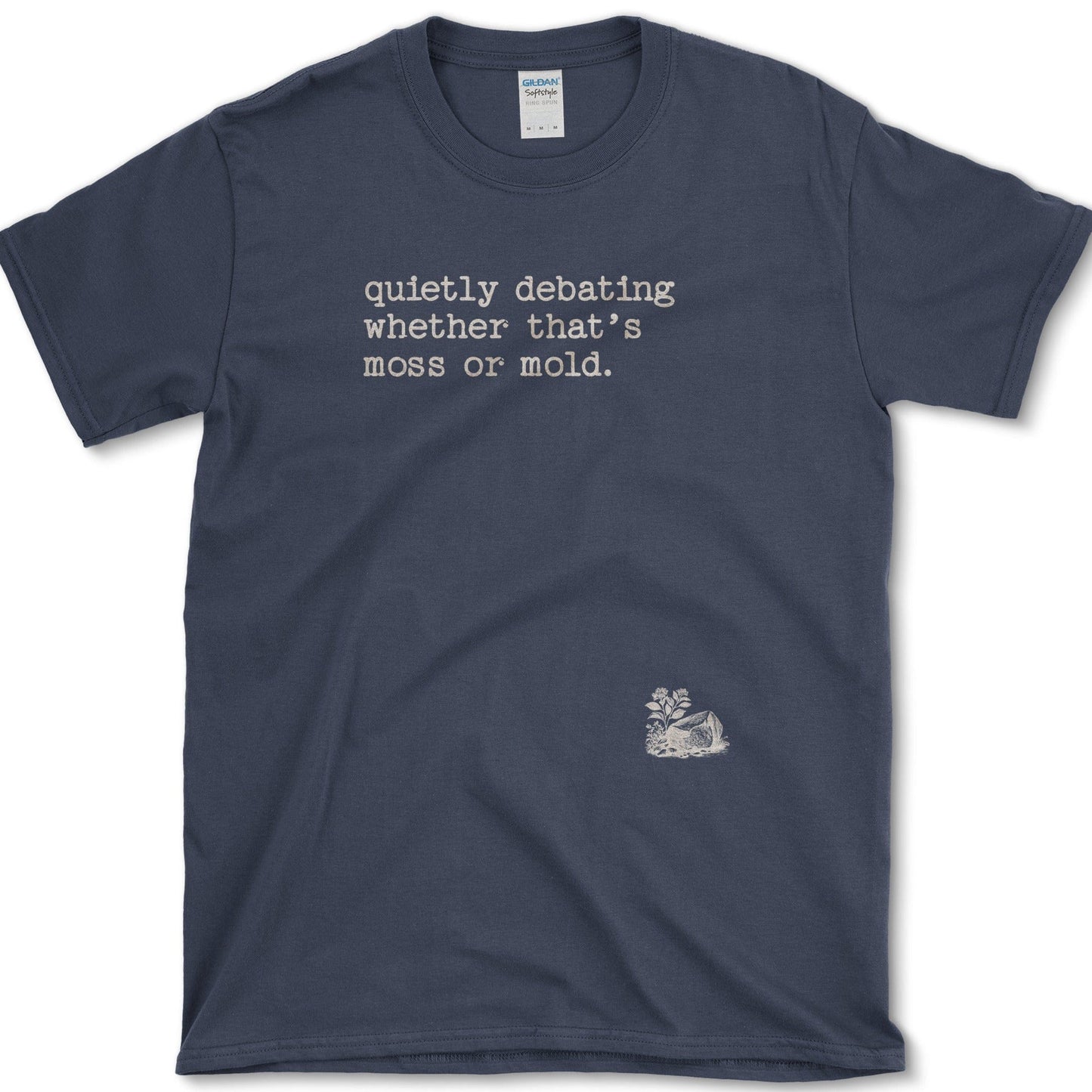 Quietly Debating Moss T-Shirt Navy / S Physical Item