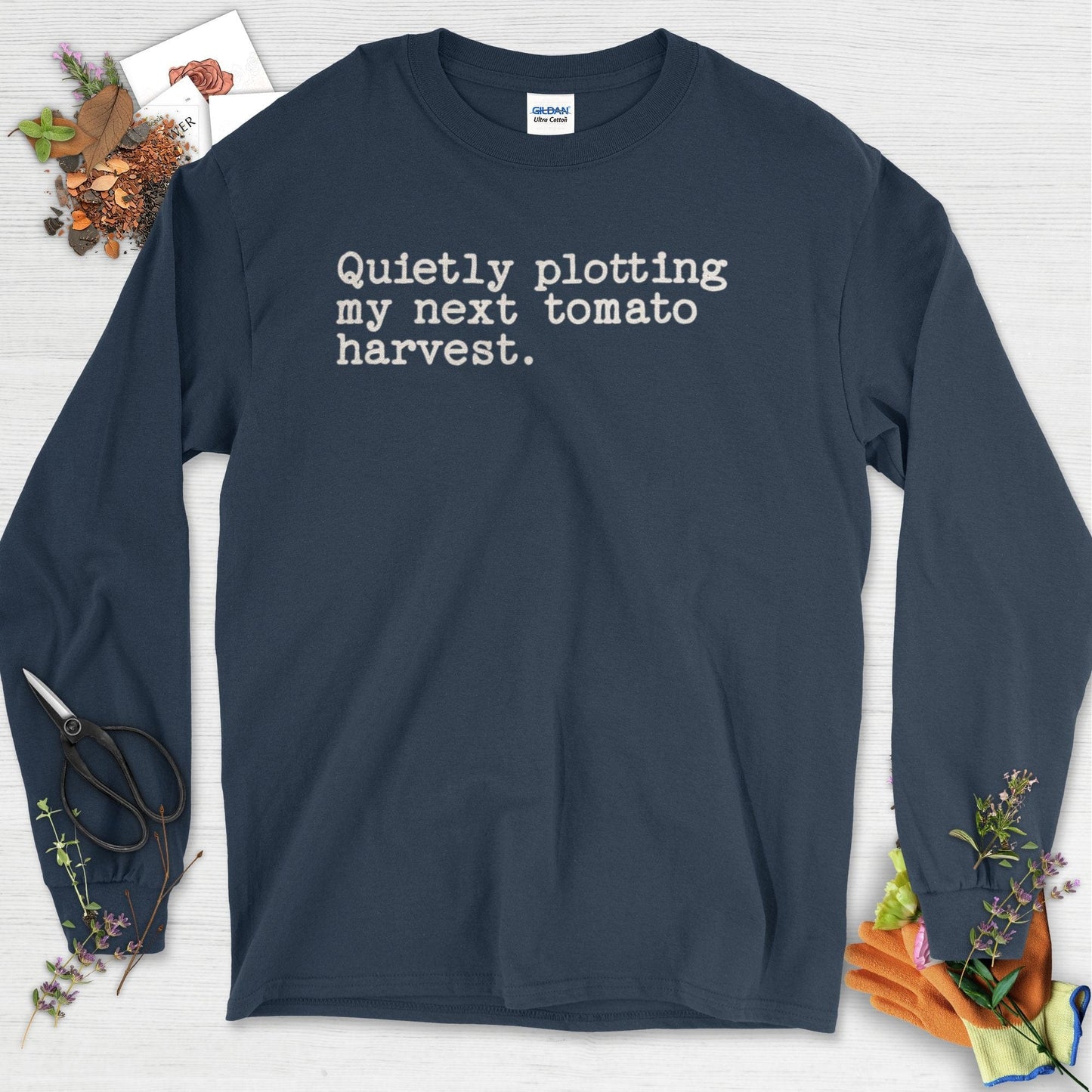 Quietly Plotting Tomato Harvest Long Sleeve Navy / S T-Shirt