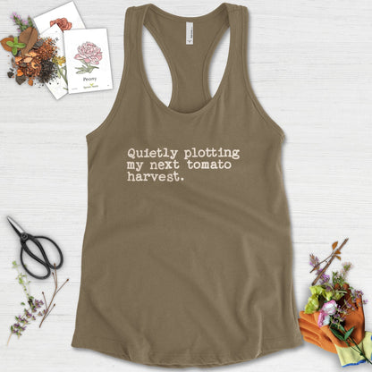 Quietly Plotting Tomato Harvest Racerback Racerback / XS / Military Green Physical Item
