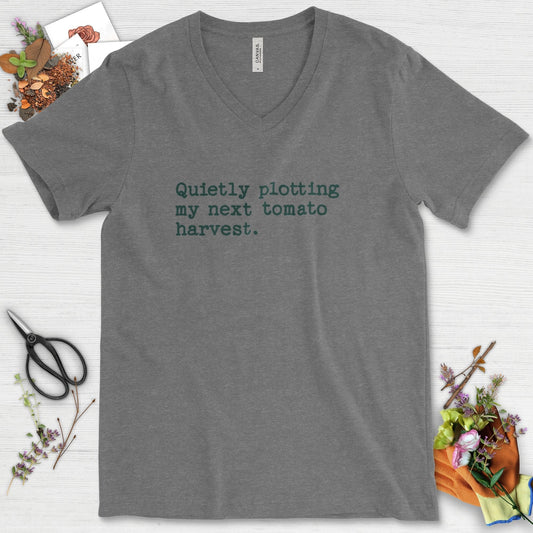 Quietly Plotting Tomato Harvest V-Neck Deep Heather / S T-Shirt