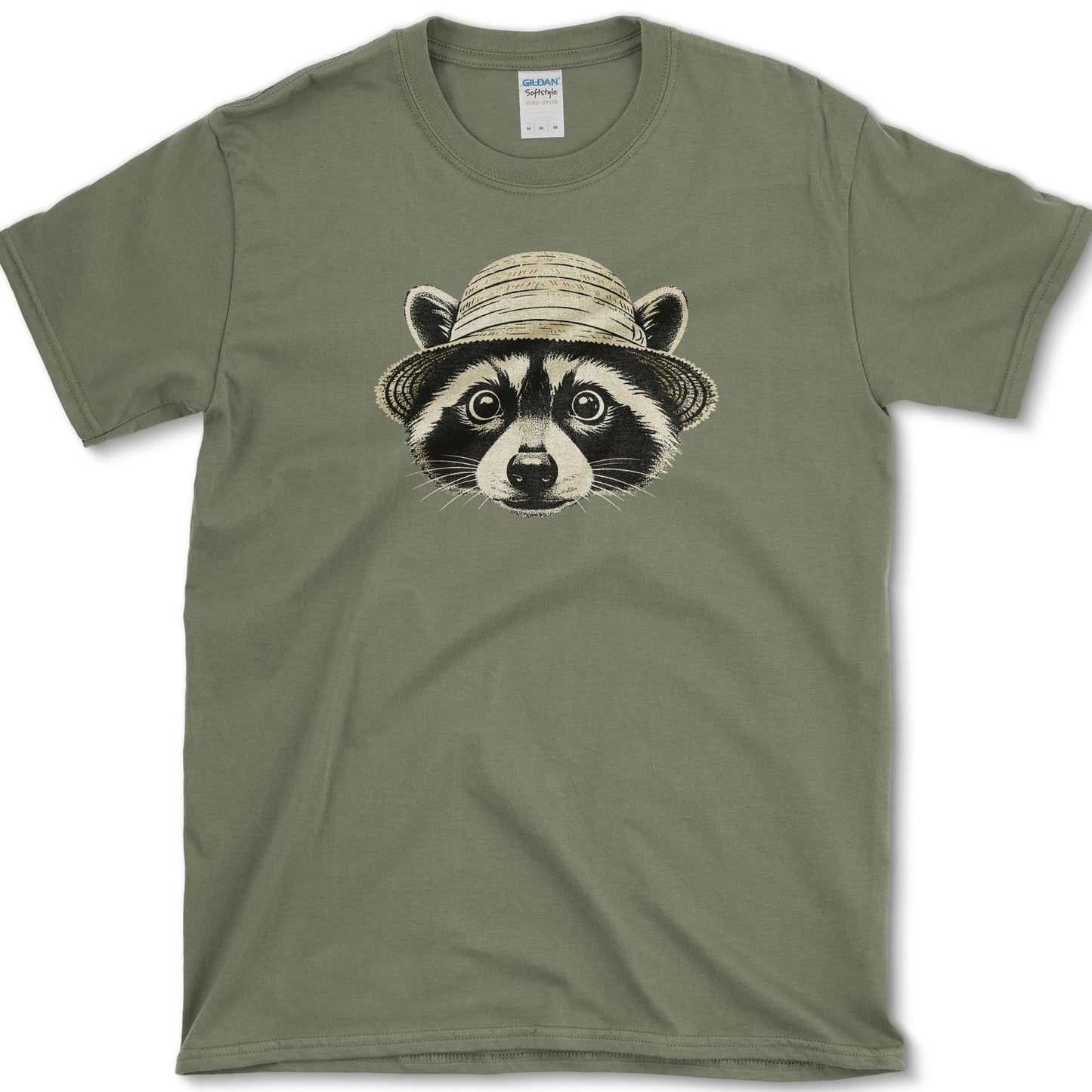 Raccoon in Straw Hat design featuring raccoon artwork on a t-shirt