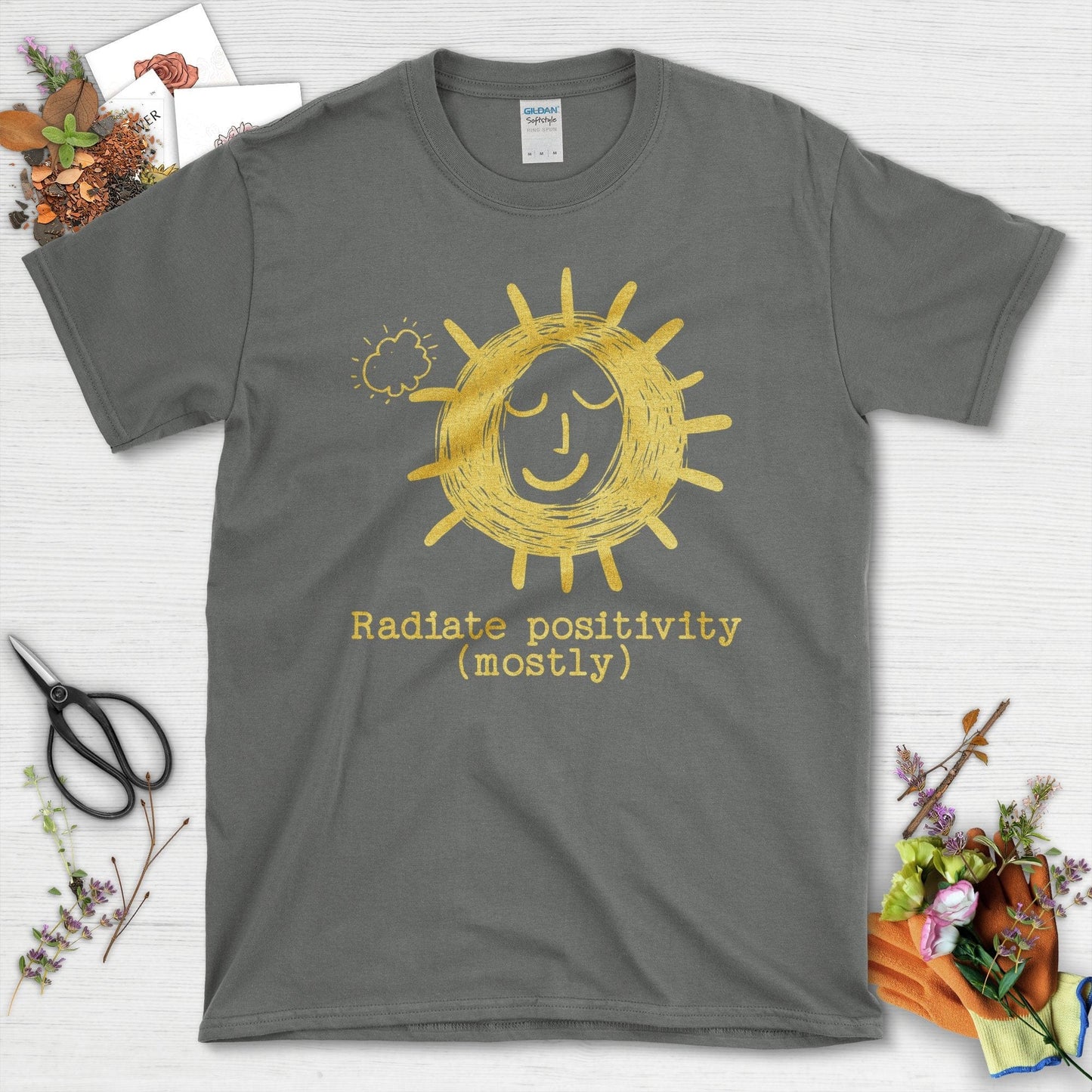 Radiate Positivity Mostly Graphic Illustration T-Shirt Charcoal / S T-Shirt