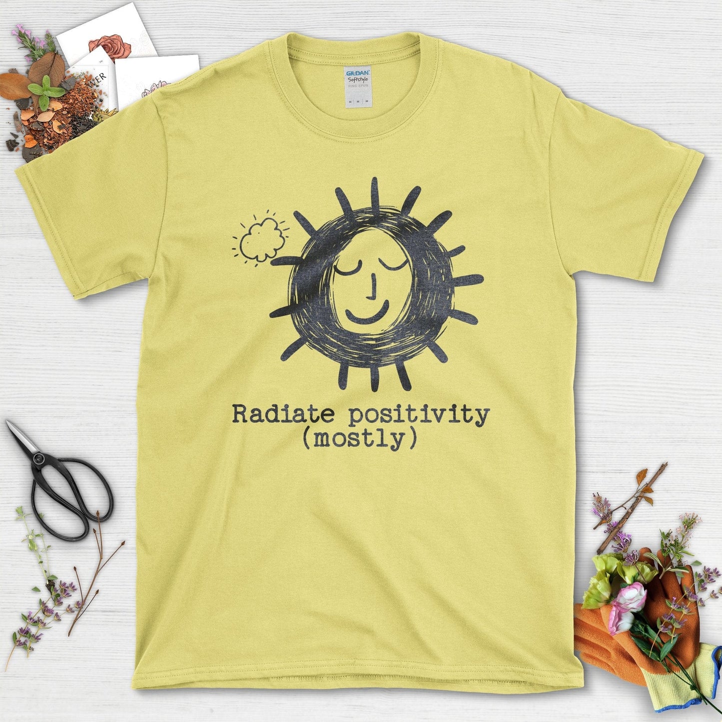 Radiate Positivity Mostly Graphic Illustration T-Shirt Cornsilk / S T-Shirt