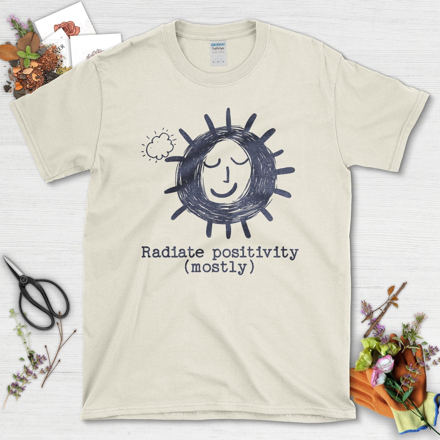 Radiate Positivity Mostly Graphic Illustration T-Shirt Natural / S T-Shirt