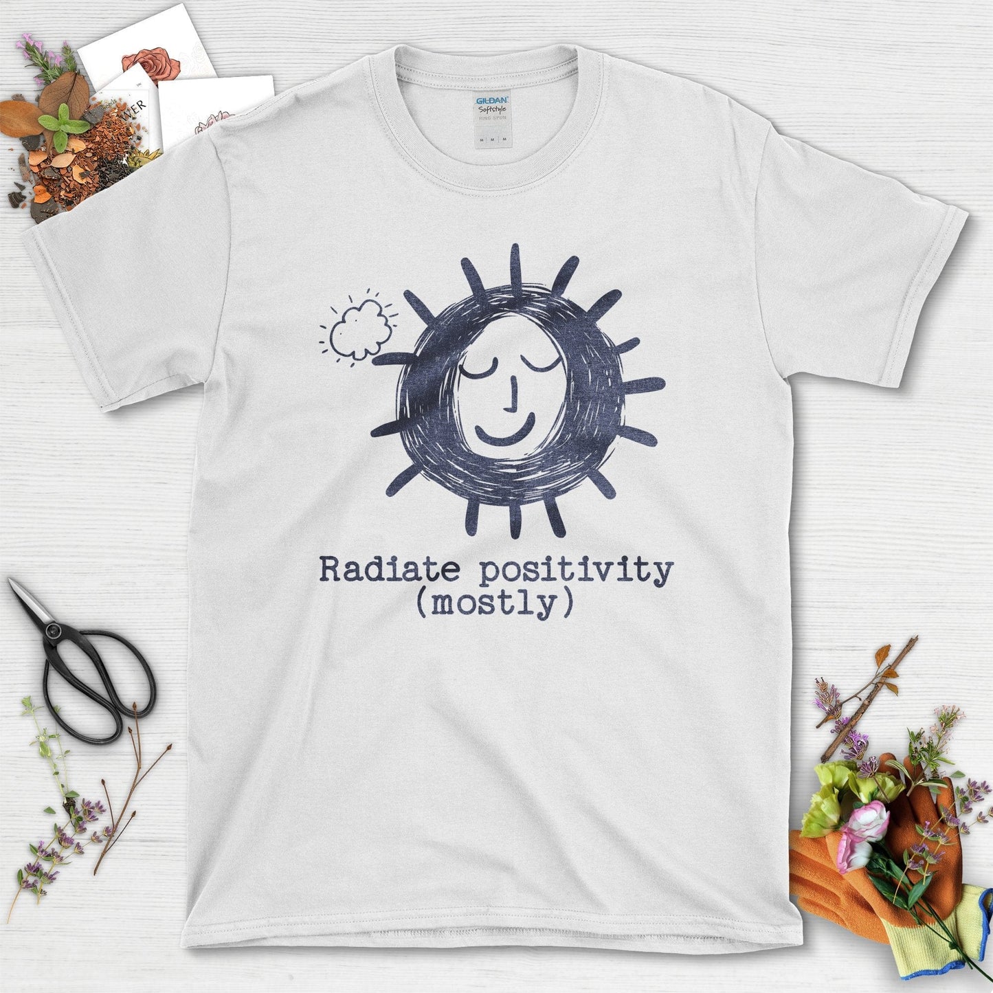 Radiate Positivity Mostly Graphic Illustration T-Shirt White / S T-Shirt