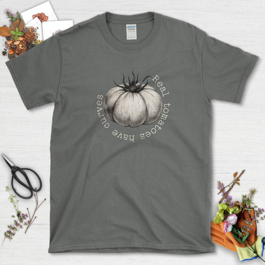 Real Tomatoes Have Curves T-Shirt Charcoal / S / T-Shirts Physical Item