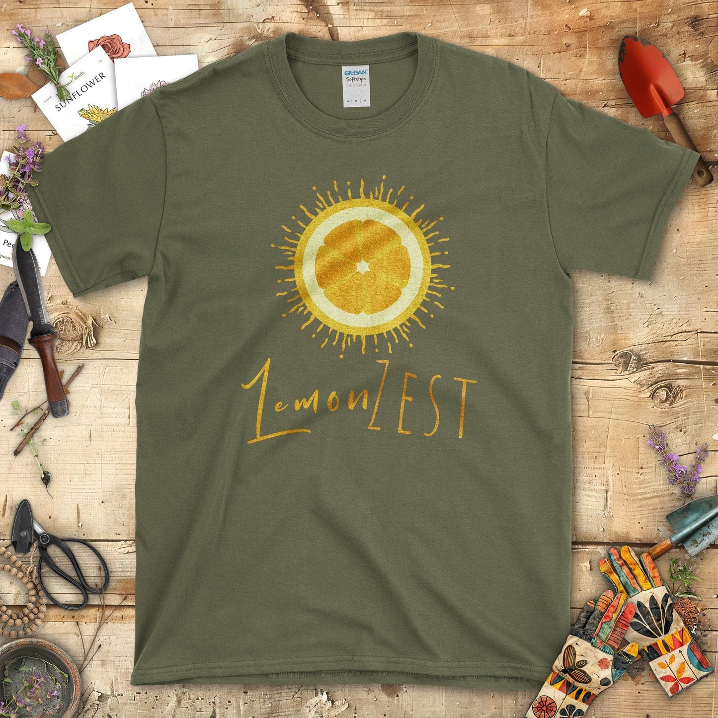 Refreshing Lemon Zest Summer Graphic Print T-Shirt Military Green / S T-Shirt