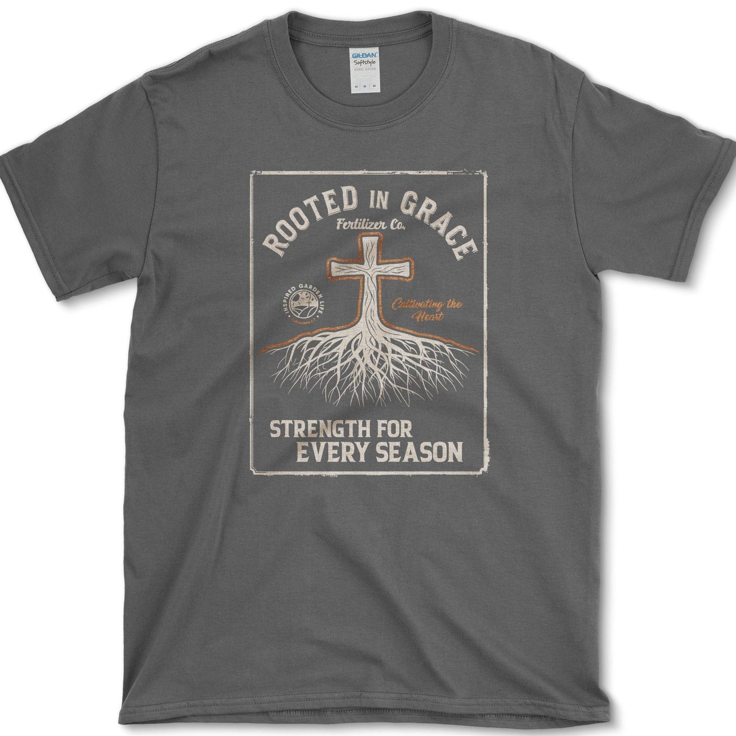 Rooted in Grace T-Shirt Essential Tees / S / Dark Heather Physical Item