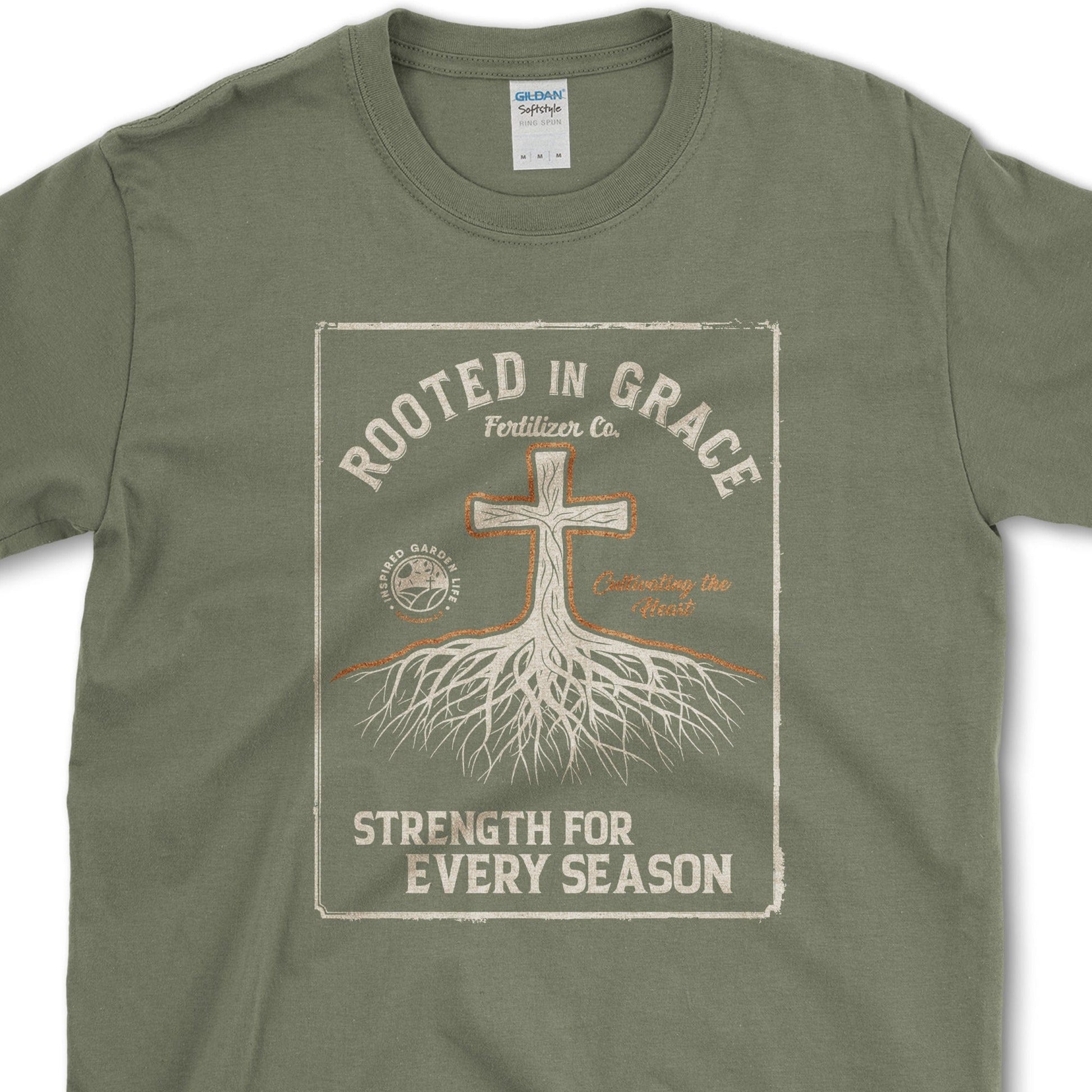 Rooted in Grace T-Shirt Essential Tees / S / Military Green Physical Item