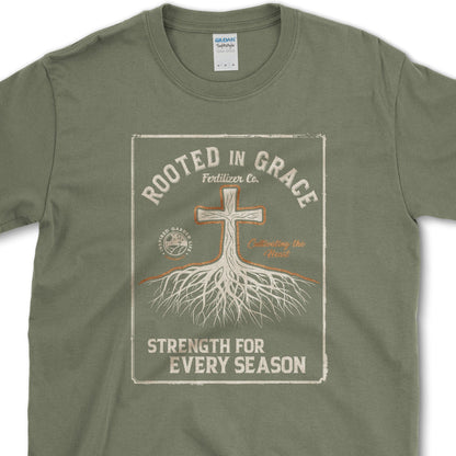Rooted in Grace T-Shirt Essential Tees / S / Military Green Physical Item