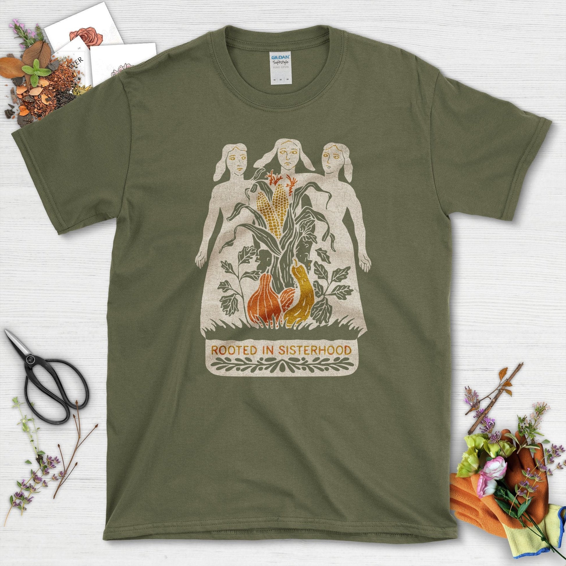Rooted in Sisterhood T-Shirt T-Shirts / S / Military Green Physical Item