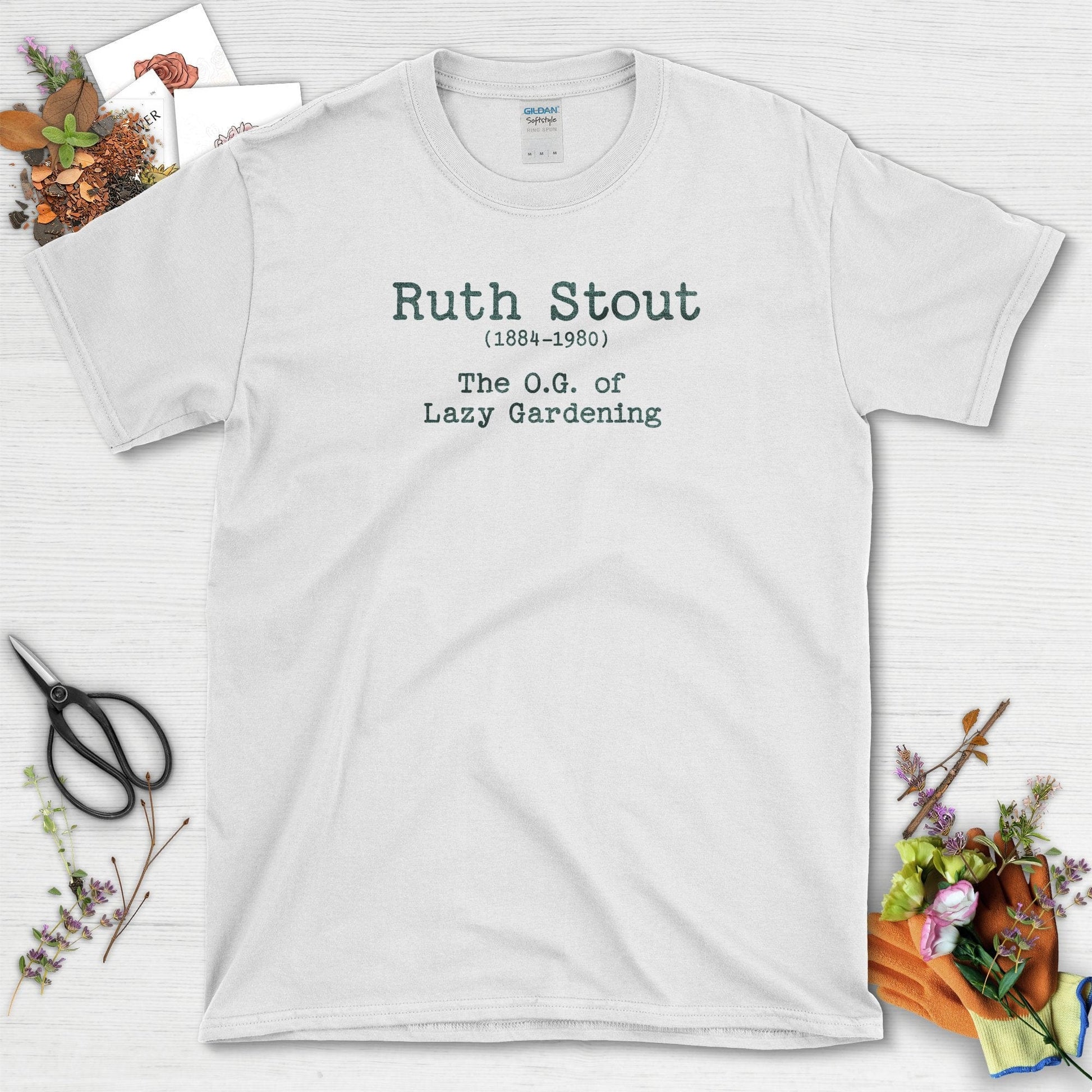 Ruth Stout OG of Lazy Gardening T-Shirt White / S Physical Item