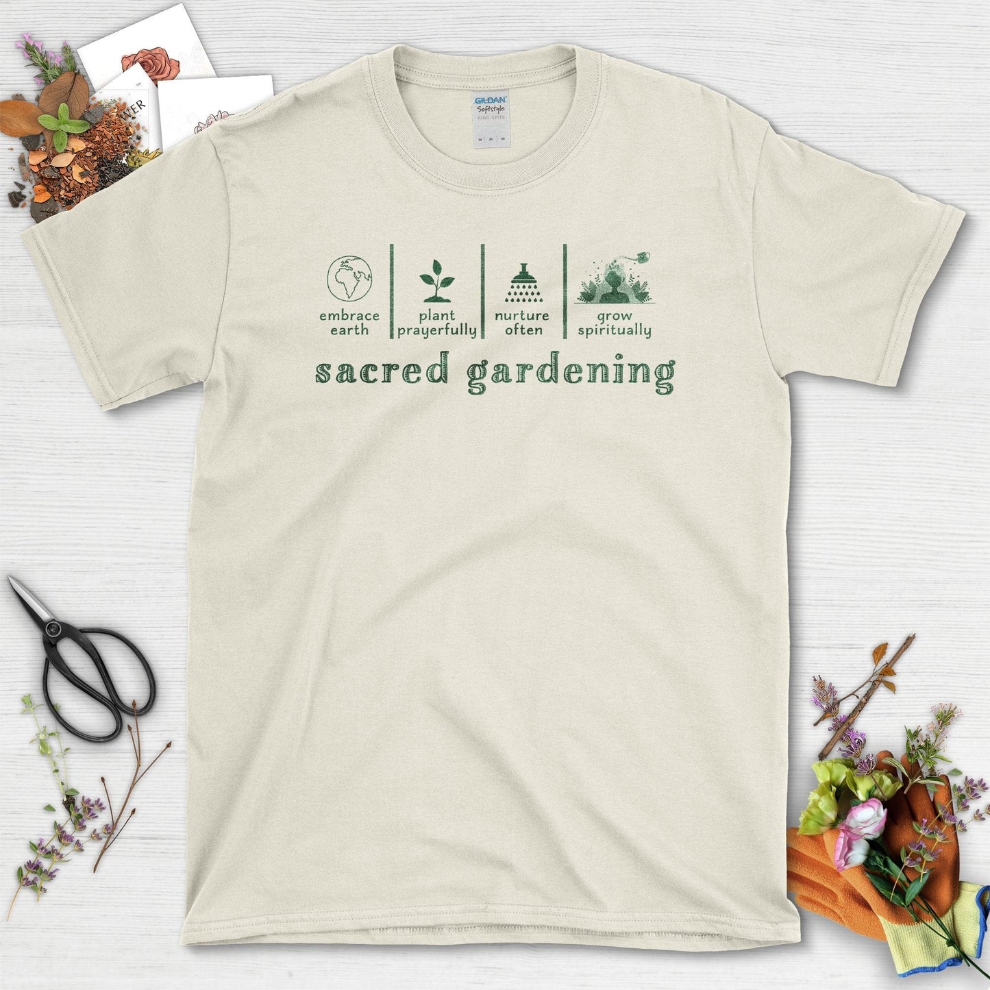 Sacred Gardening Embrace Earth Plant Water Grow T-Shirt Natural / S T-Shirt