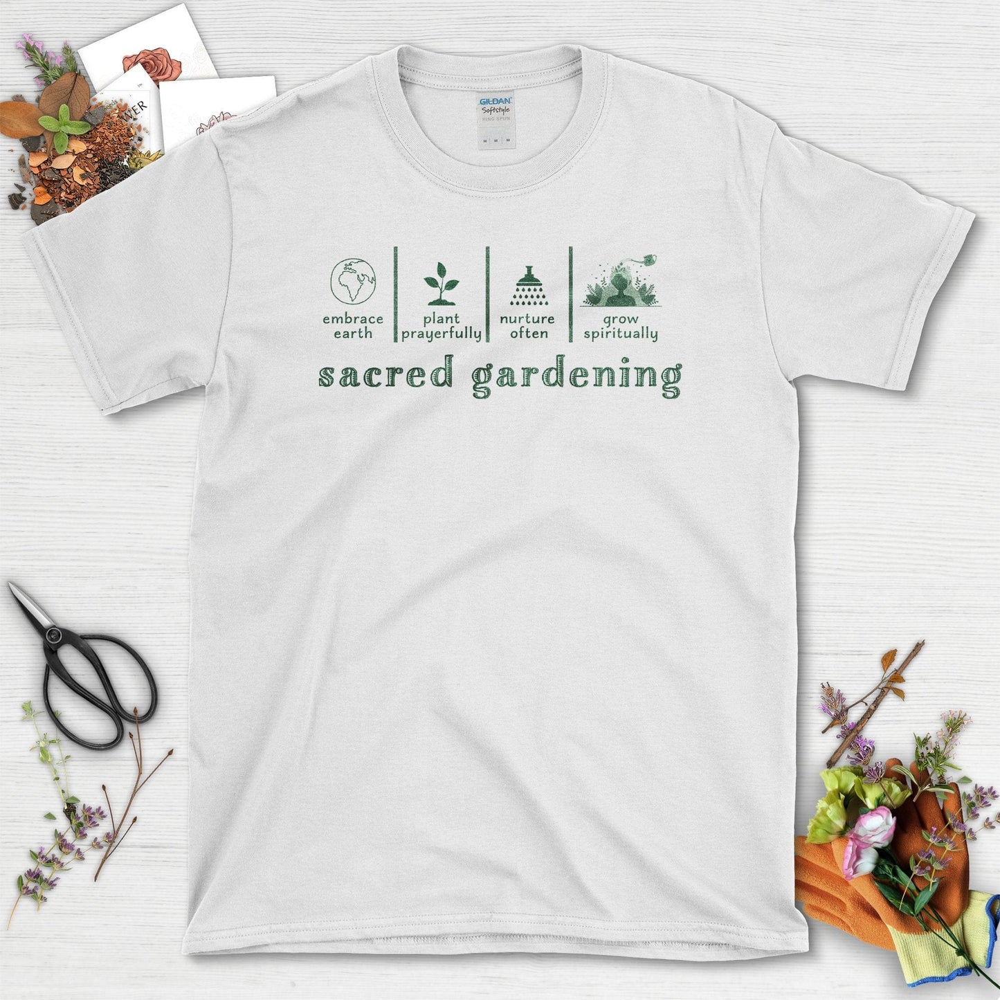 Sacred Gardening Embrace Earth Plant Water Grow T-Shirt White / S T-Shirt