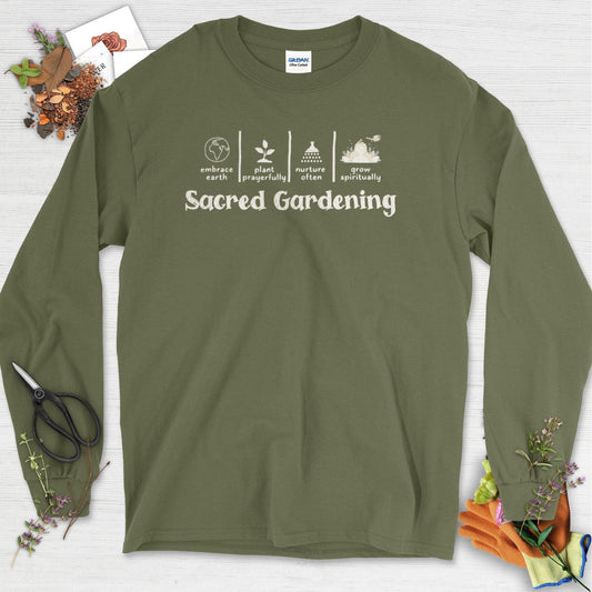 Sacred Gardening Plant Water Grow Long Sleeve Military Green / S T-Shirt