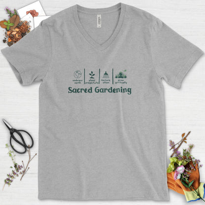 Sacred Gardening Plant Water Grow V-Neck Athletic Heather / S T-Shirt