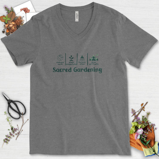 Sacred Gardening Plant Water Grow V-Neck Deep Heather / S T-Shirt