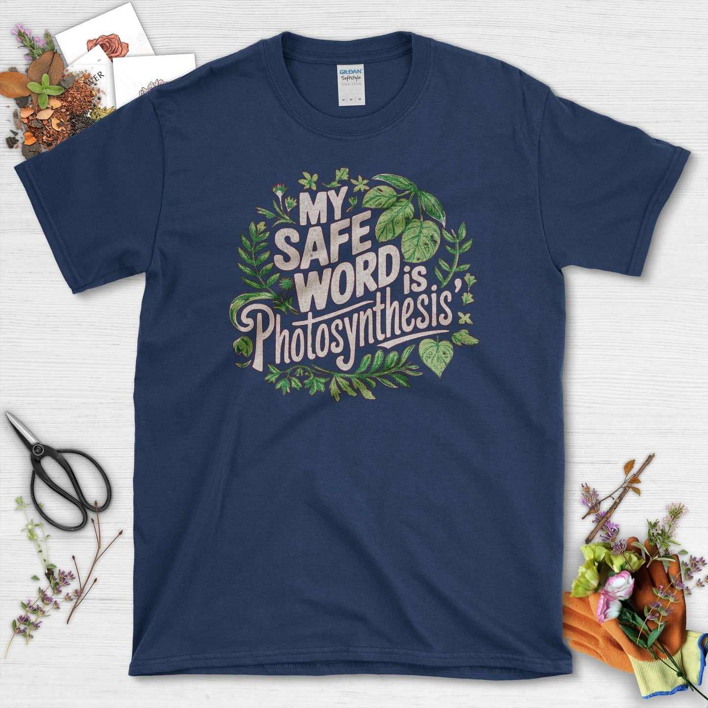 Safe Word is Photosynthesis T-Shirt T-Shirts / S / Navy Physical Item