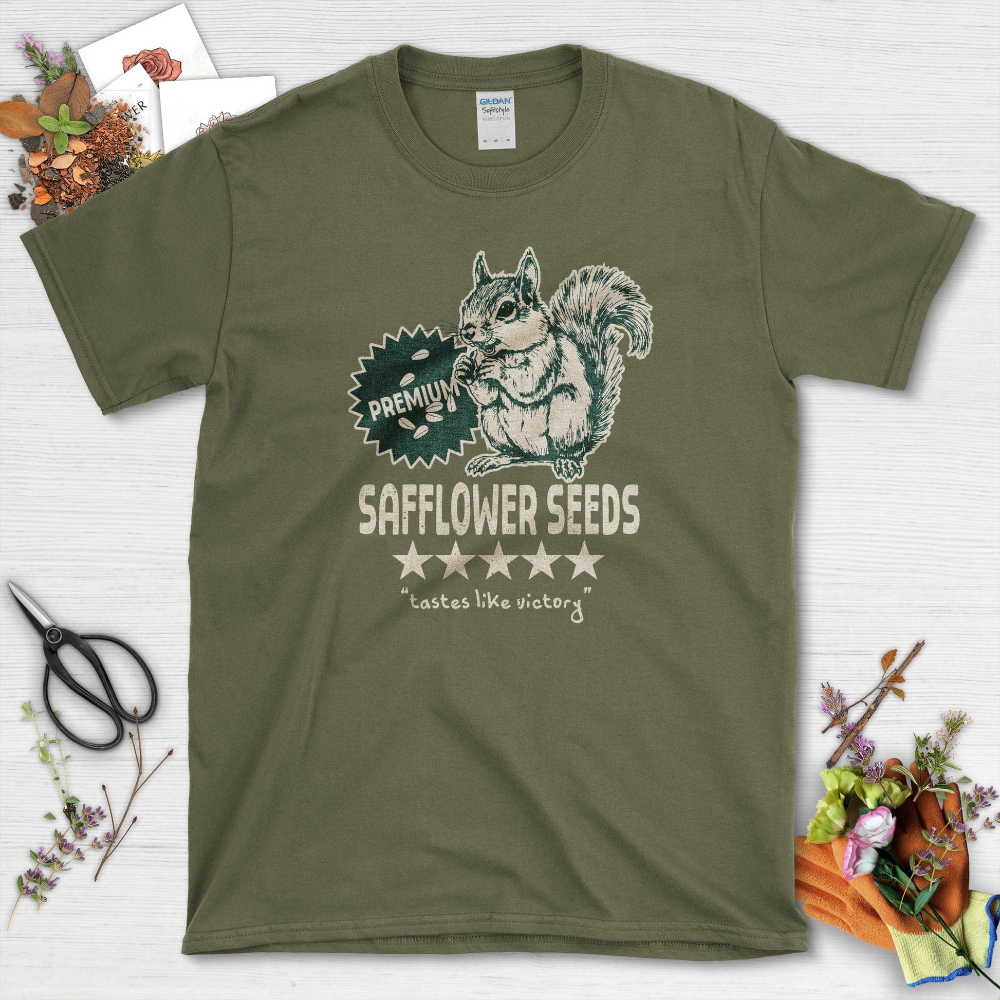 Safflower Seeds Squirrel T-Shirt Military Green / S T-Shirt