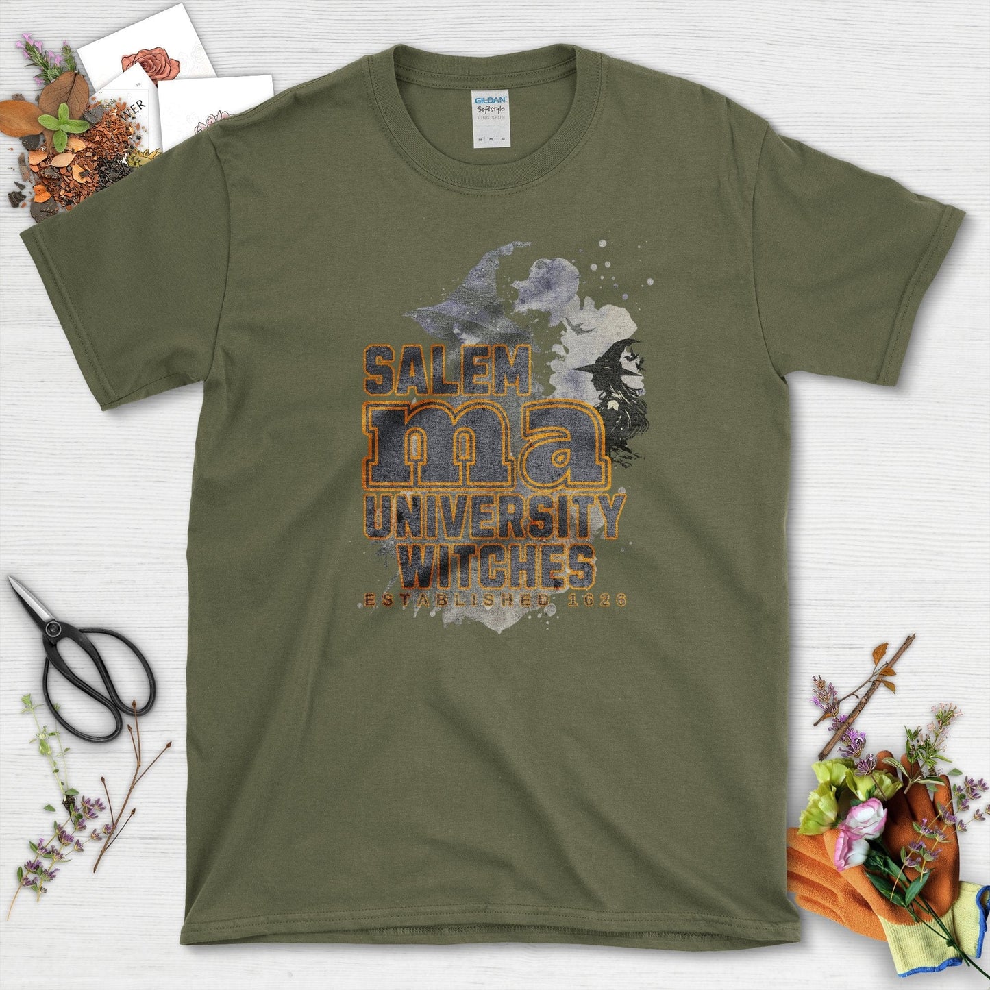 Salem University Witches T-Shirt Military Green / S / T-Shirts Physical Item