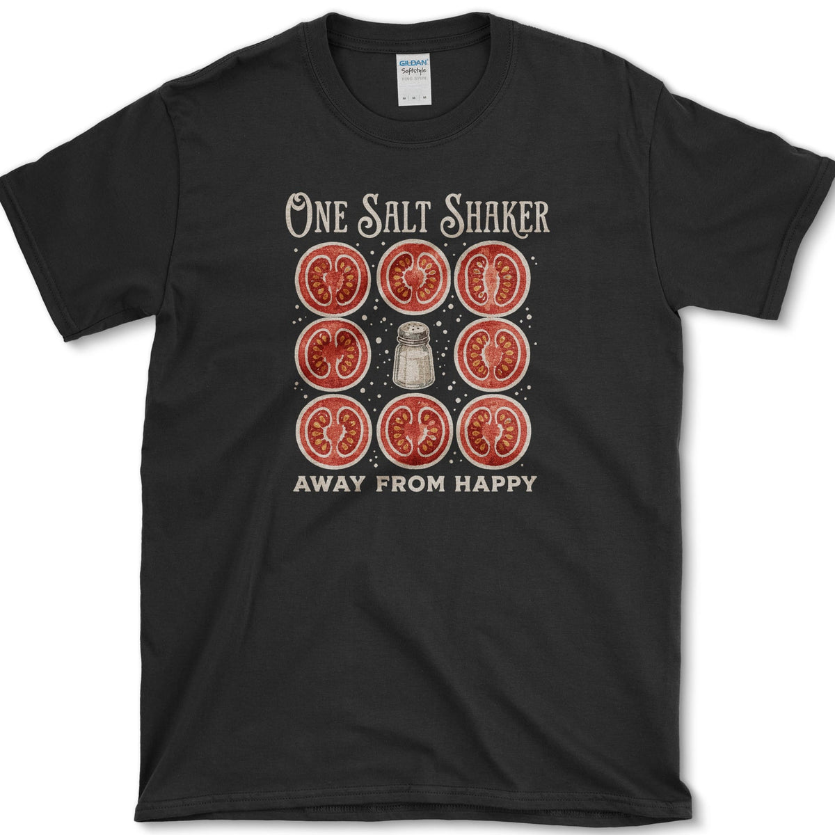 Salt Shaker Away From Happy T-Shirt S / Black Essential Tees