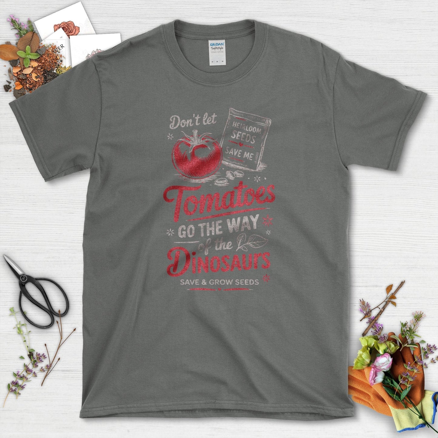 Save Tomatoes Heirloom Seeds T-Shirt Charcoal / S Physical Item