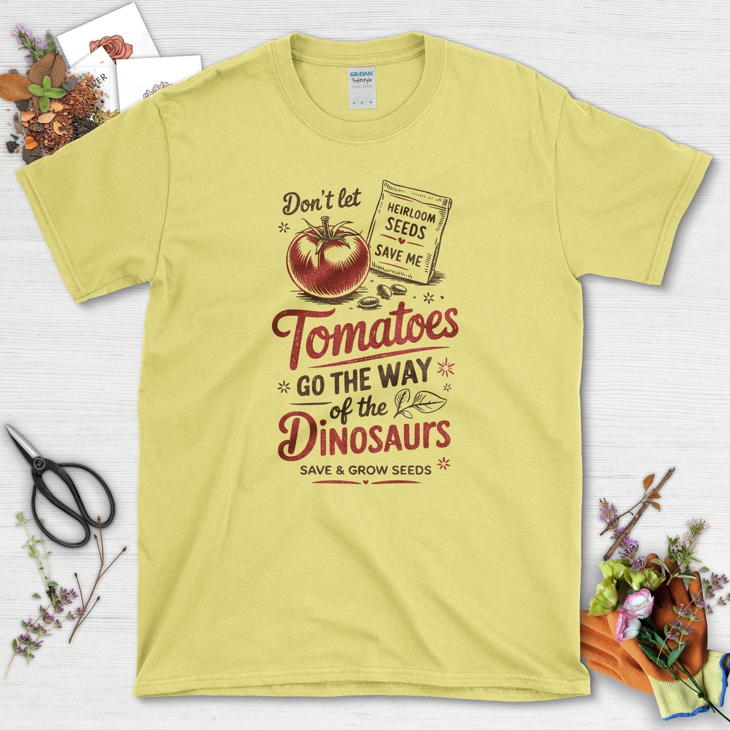 Save Tomatoes Heirloom Seeds T-Shirt Cornsilk / S Physical Item
