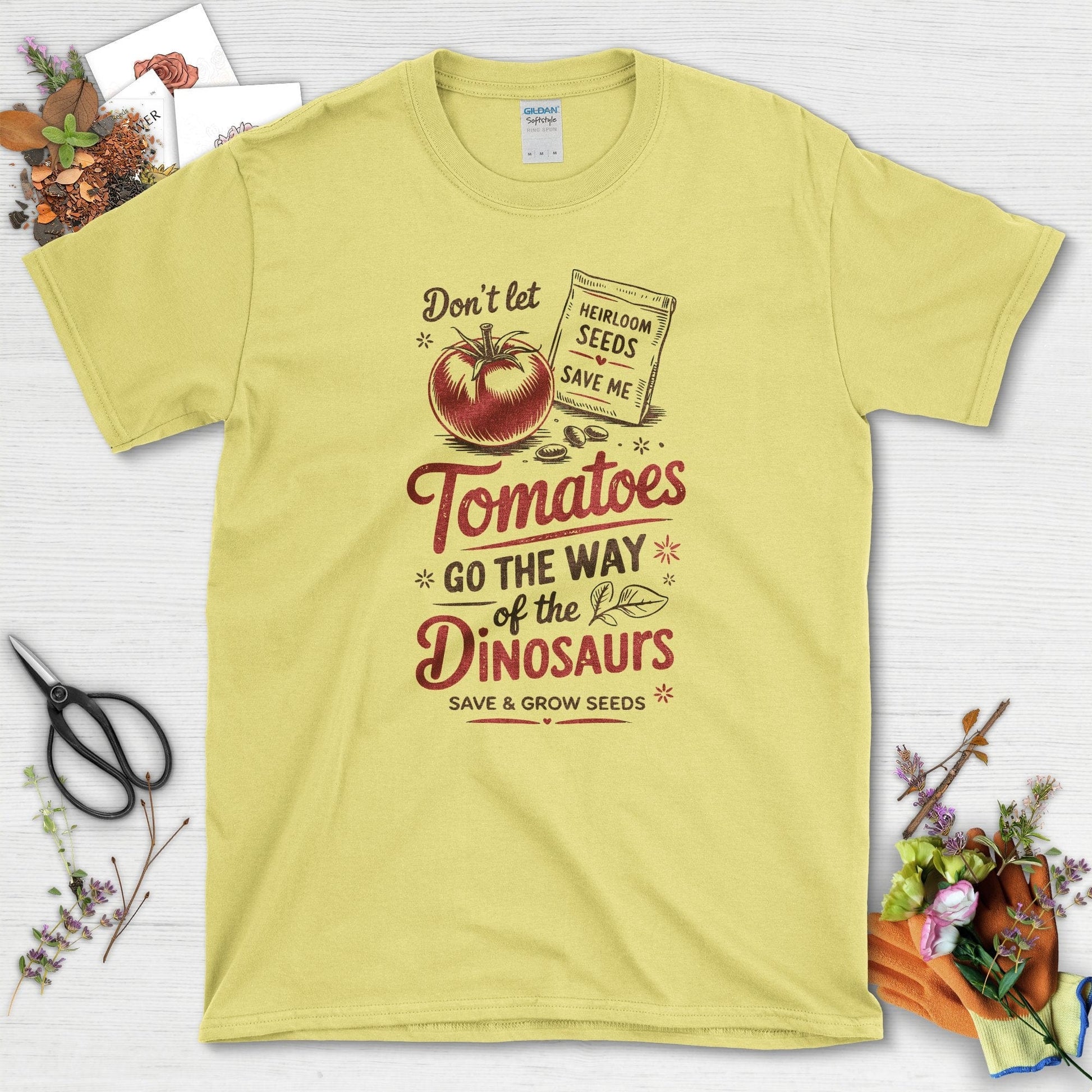 Save Tomatoes Heirloom Seeds T-Shirt Cornsilk / S Physical Item
