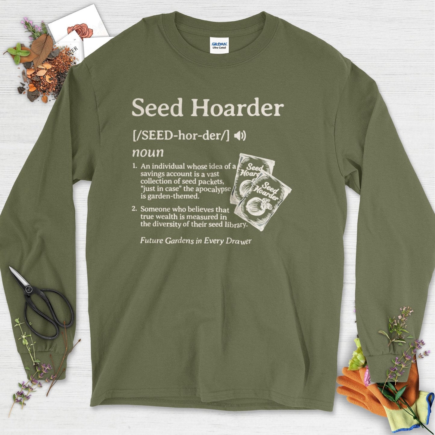 Seed Hoarder Definition Long Sleeve Military Green / S T-Shirt