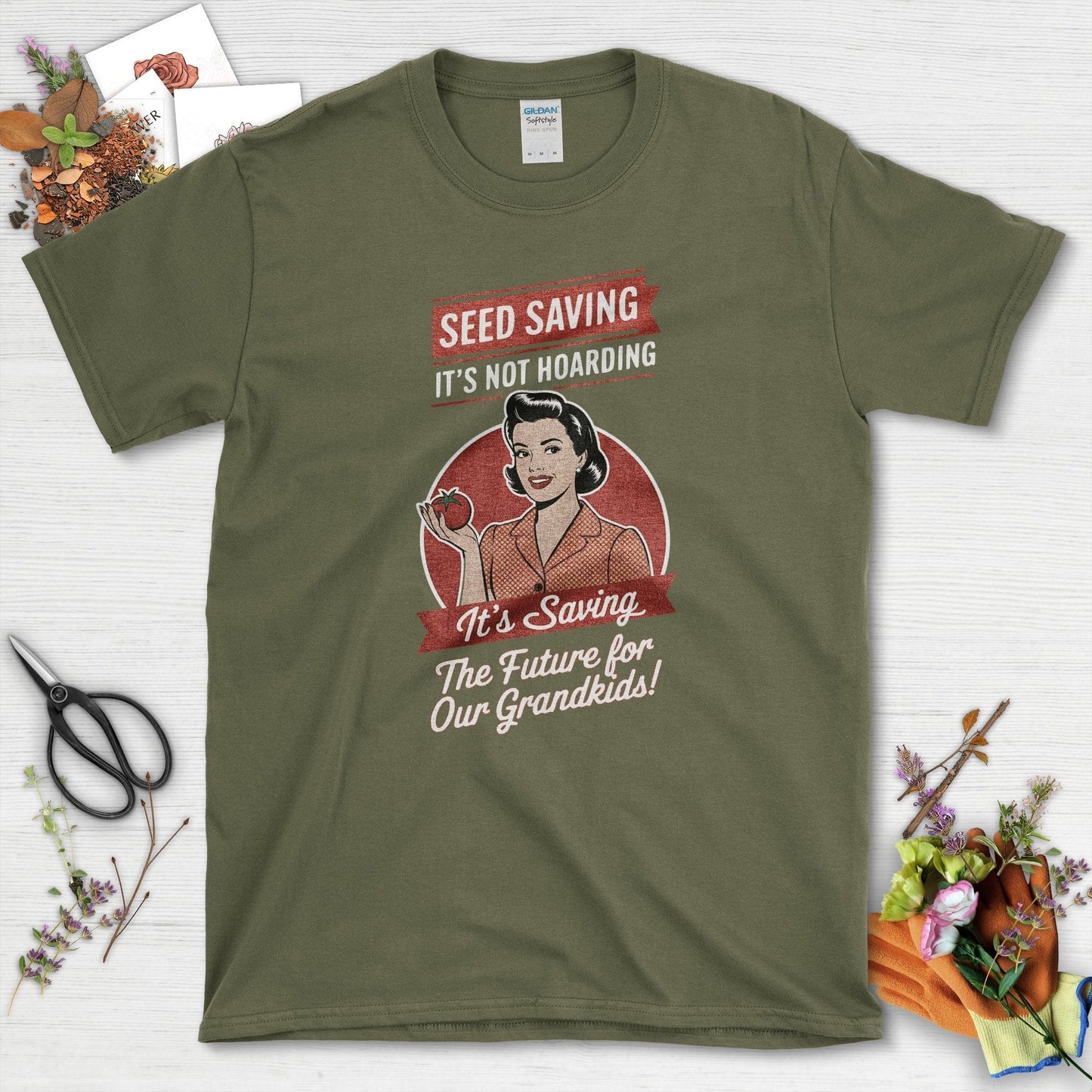 Seed Saving Future Grandkids T-Shirt Military Green / S Physical Item