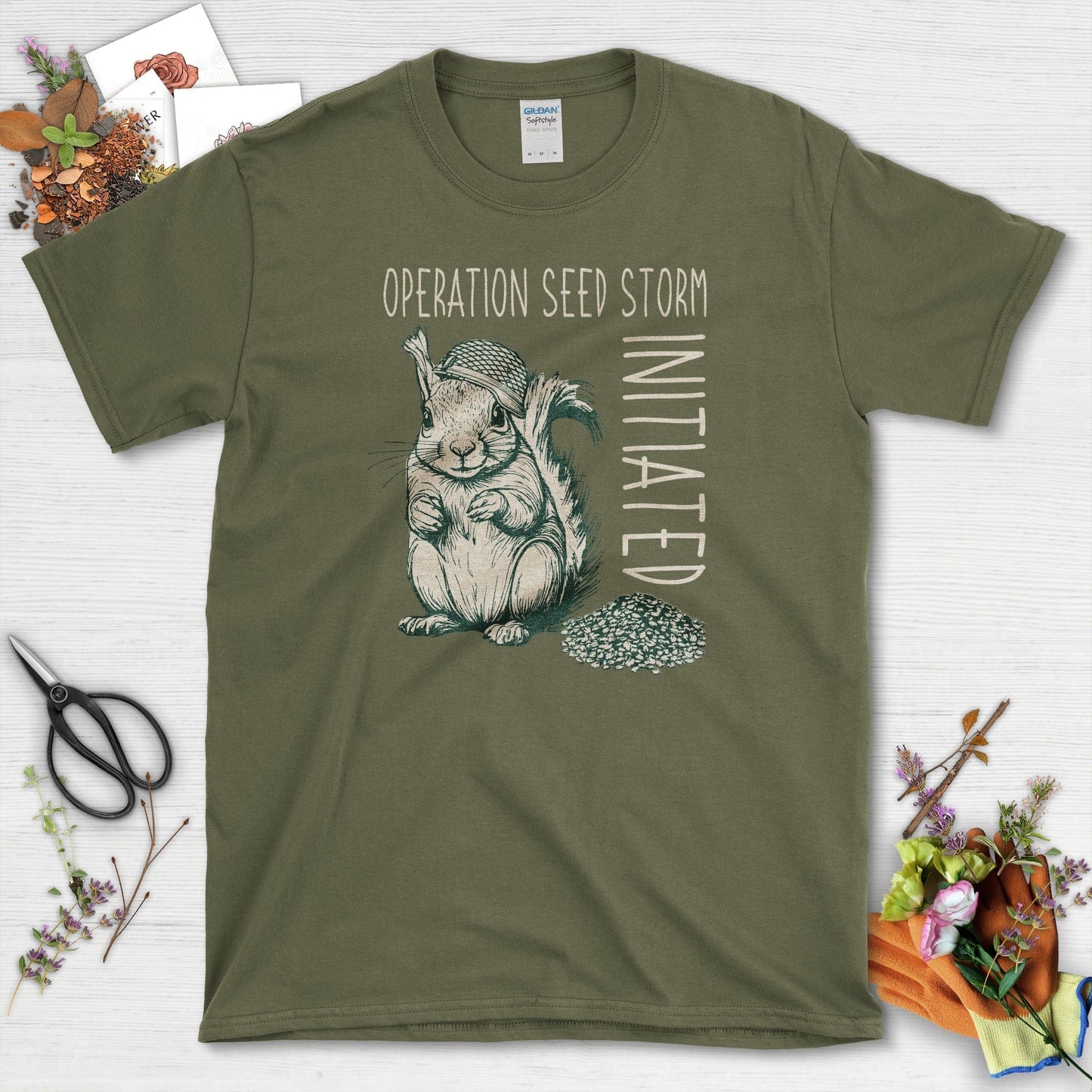 Seed Storm Squirrel T-Shirt Military Green / S T-Shirt