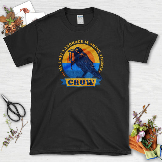 Shiny Love Language Crow T-Shirt Black / S Physical Item
