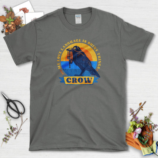 Shiny Love Language Crow T-Shirt Charcoal / S Physical Item