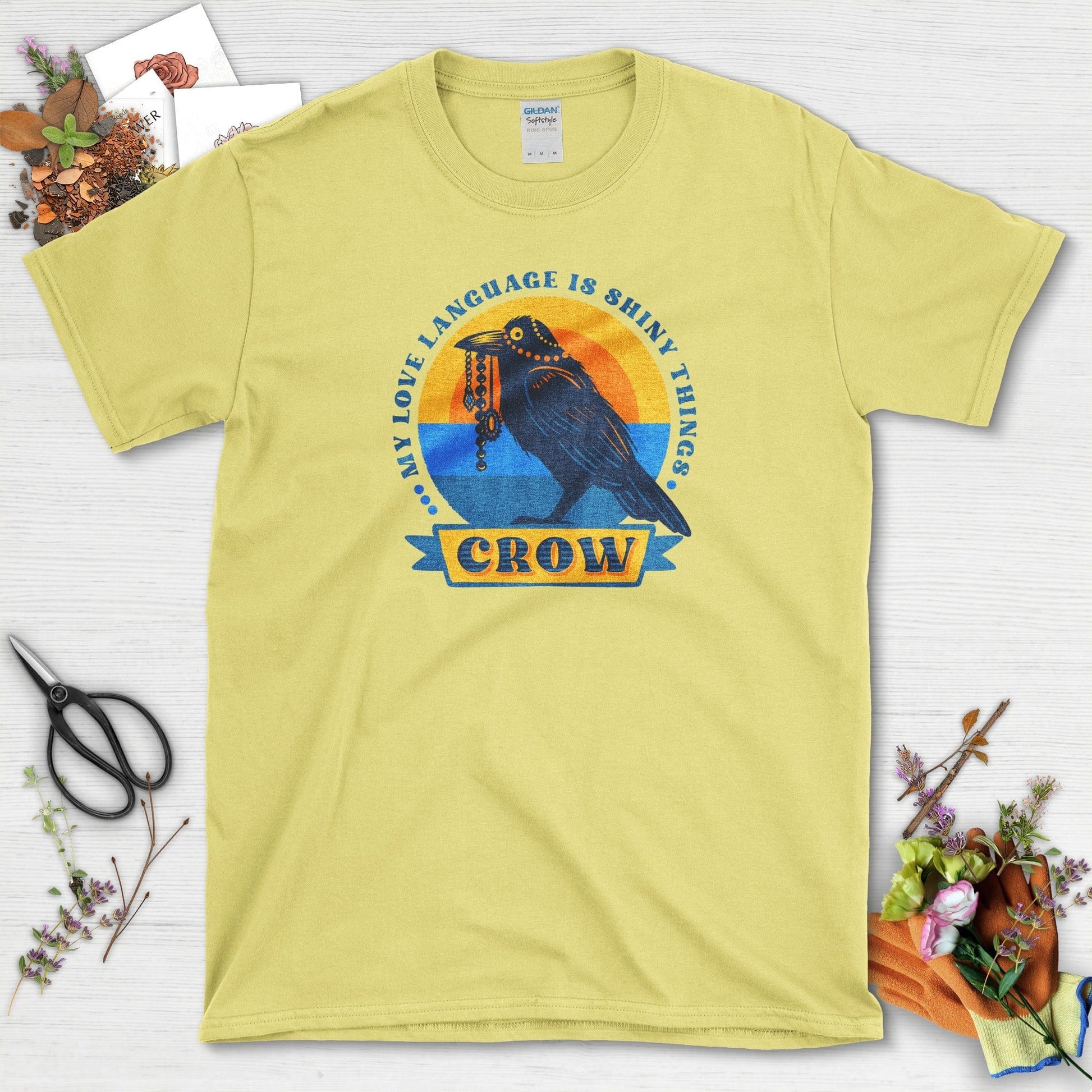 Shiny Love Language Crow T-Shirt Cornsilk / S Physical Item