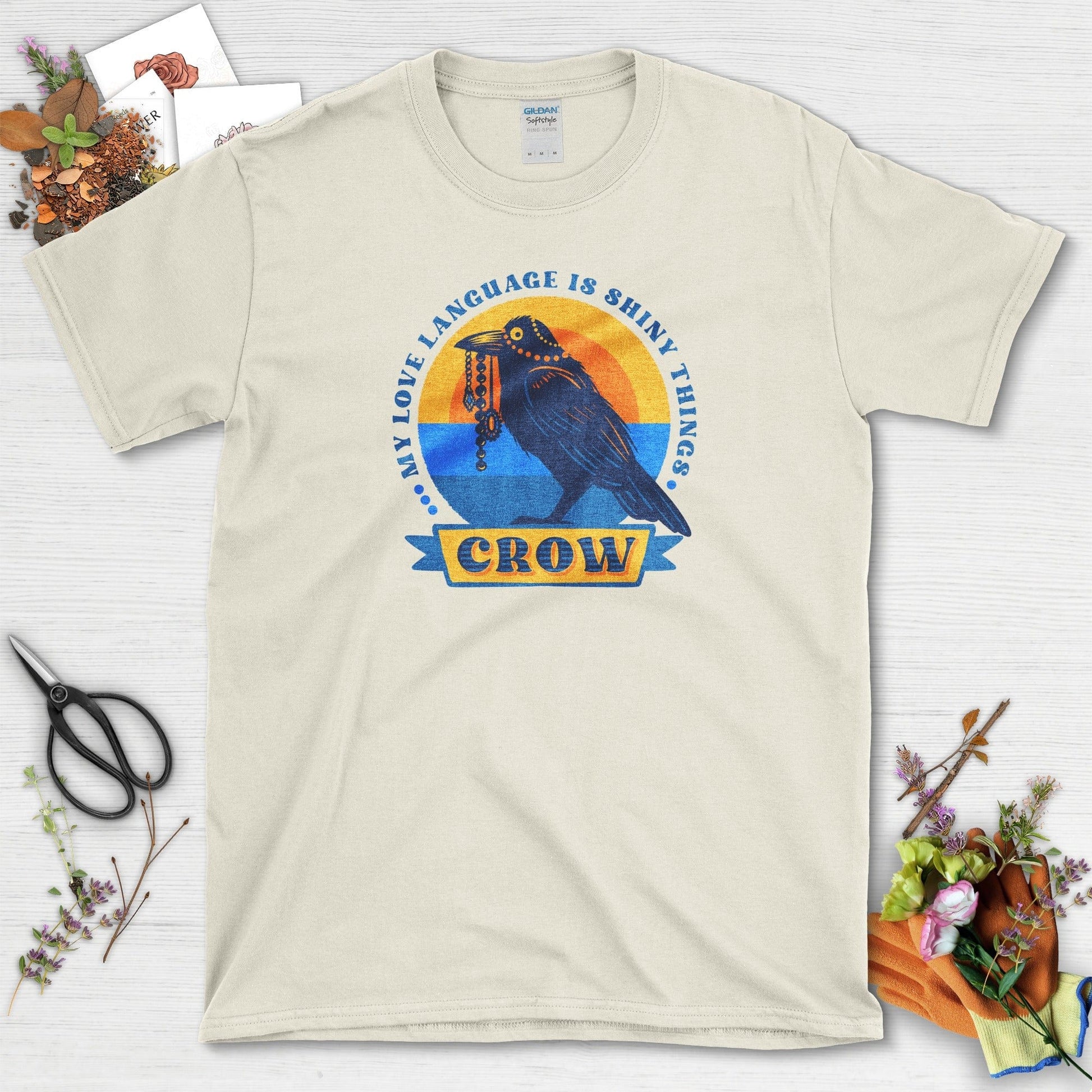 Shiny Love Language Crow T-Shirt Natural / S Physical Item