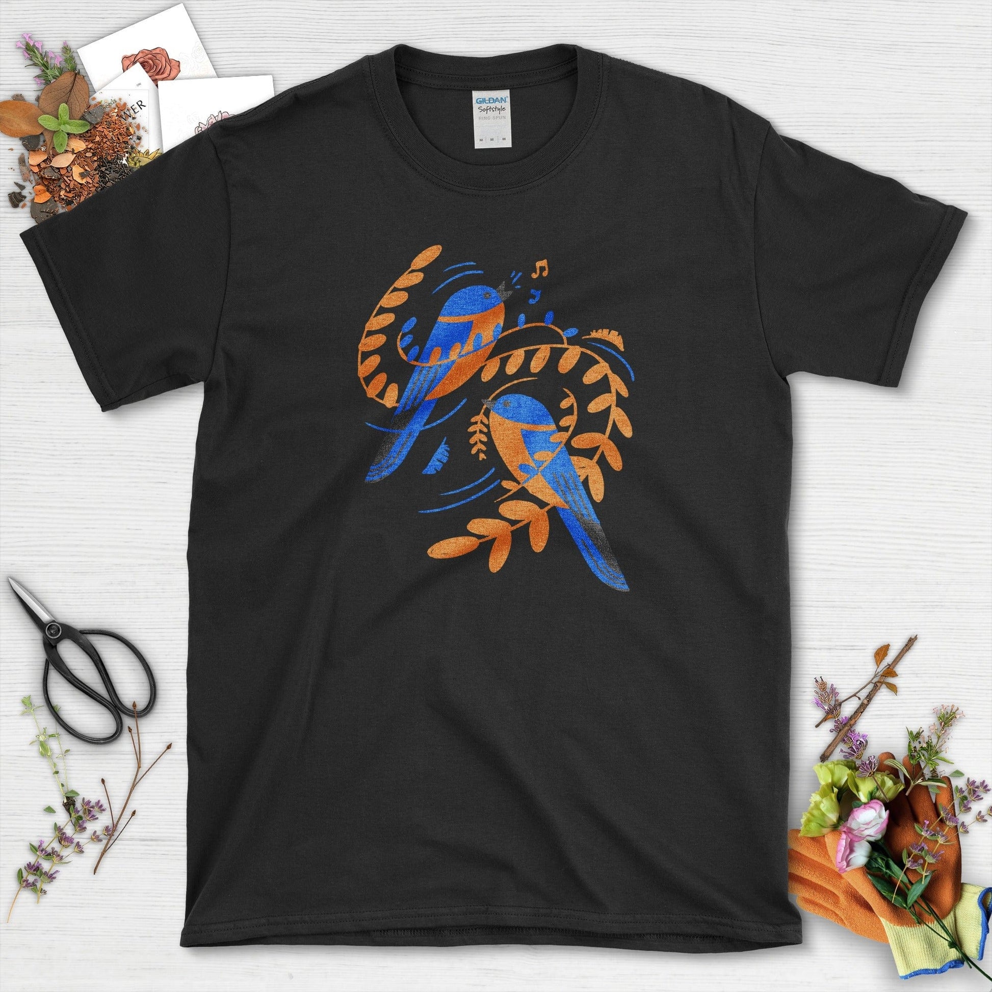 Singing Garden Birds T-Shirt Black / S Physical Item