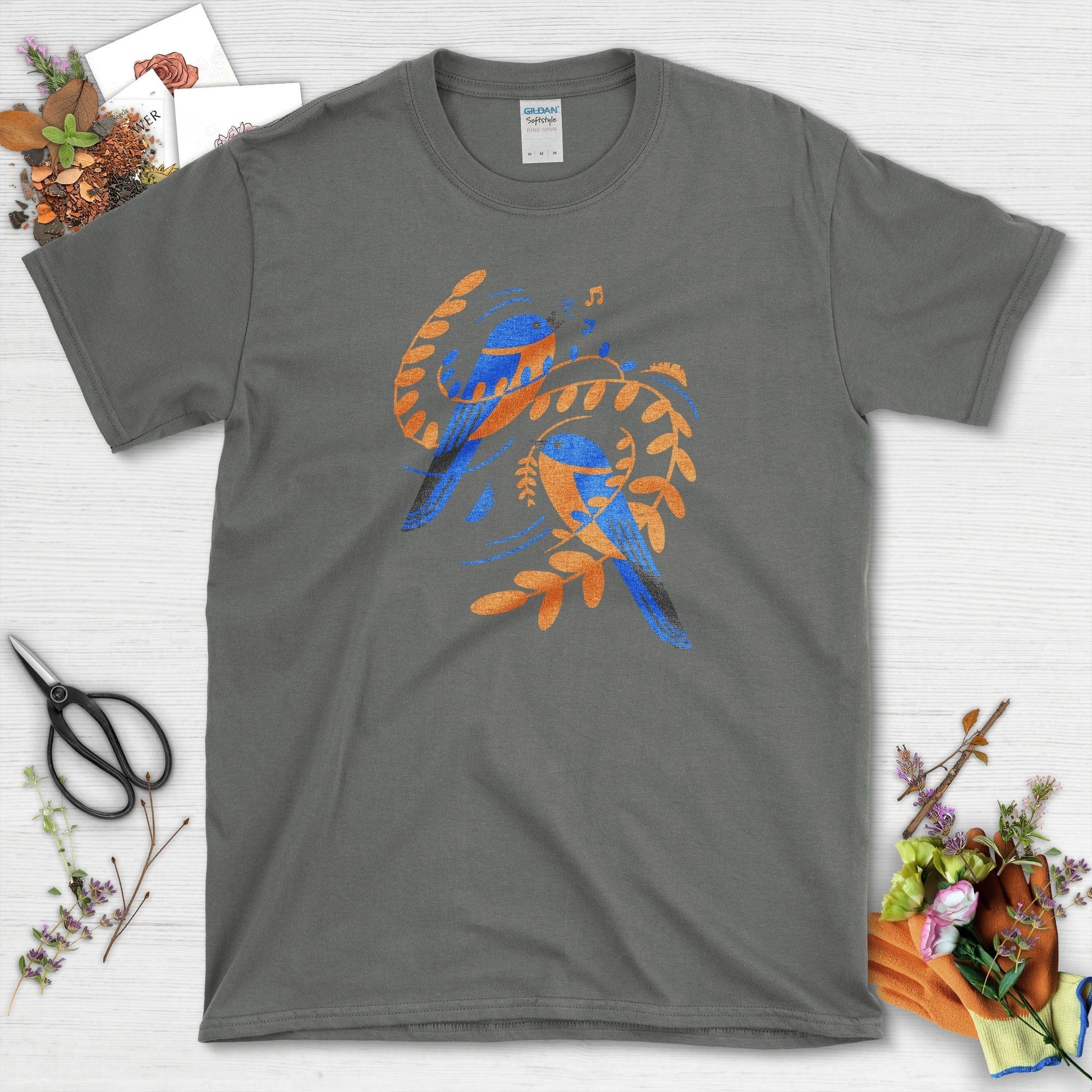 Singing Garden Birds T-Shirt Charcoal / S Physical Item