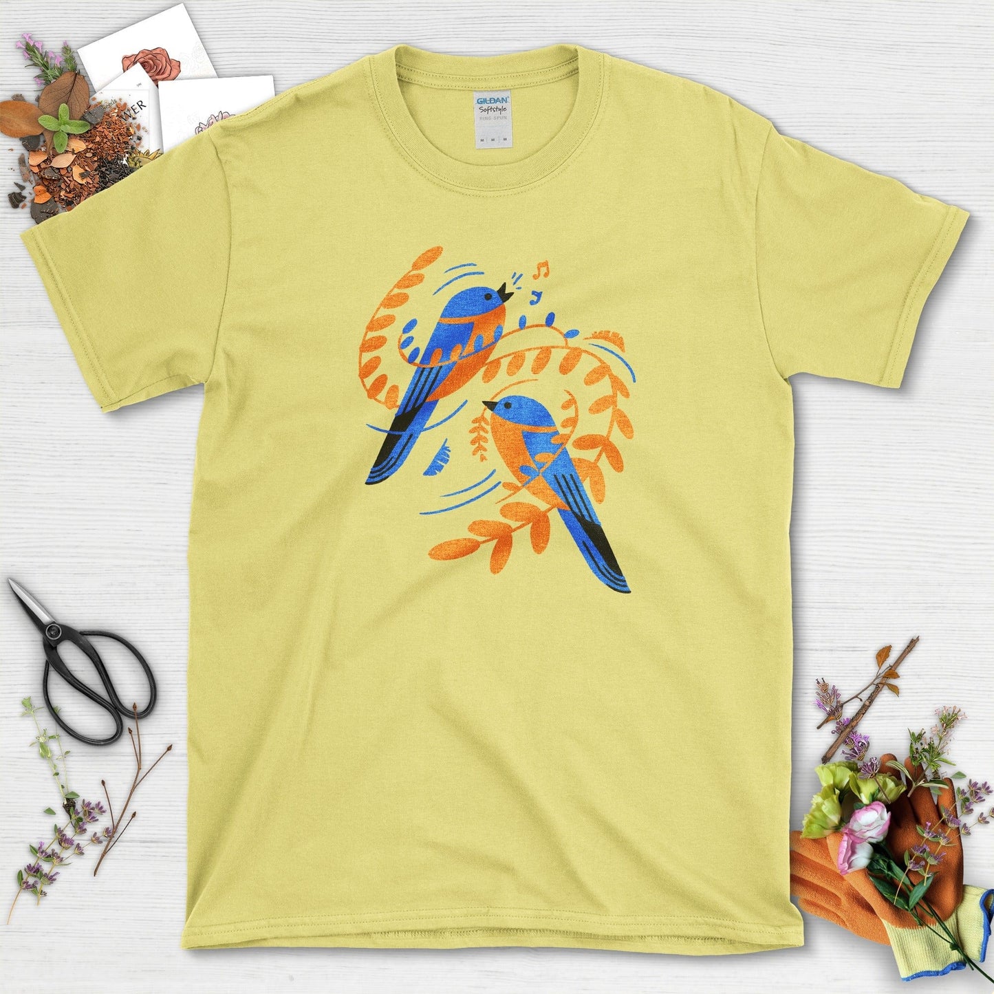 Singing Garden Birds T-Shirt Cornsilk / S Physical Item