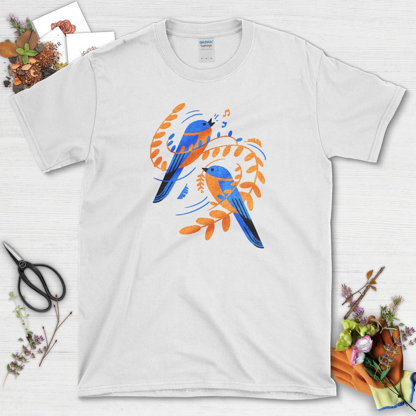 Singing Garden Birds T-Shirt White / S Physical Item